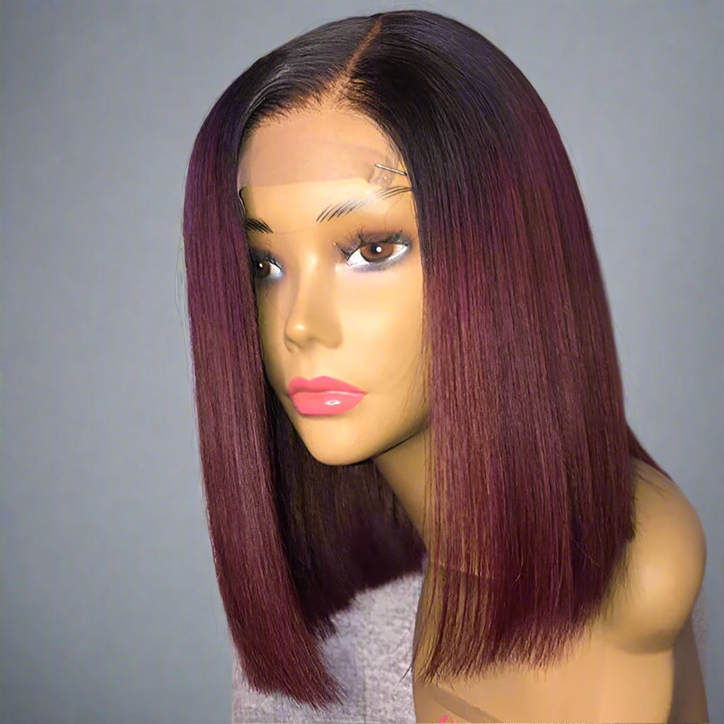 5×5 Lace Closure Straight Bob Wig – #1B/BUG Ombre (100% Human Hair) - Image 2