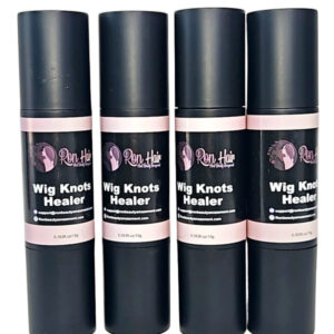 Four bottles of Wig Knots Healer with a precision brush, designed to cover knots on lace wigs, displayed against a white background.