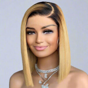 5×5 Closure Bob Straight Wig – #1B/27 Ombre Blonde (100% Human Hair)